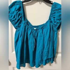 Susana Monaco Teal Ruffled Blouse NWT Small